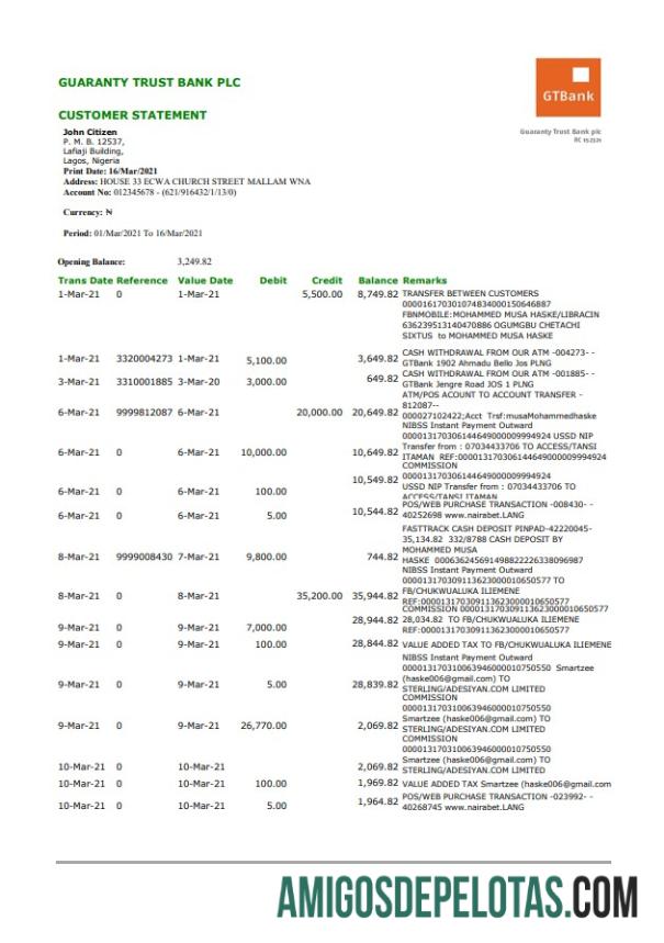 Nigeria GTBank Excel Pdf modelo